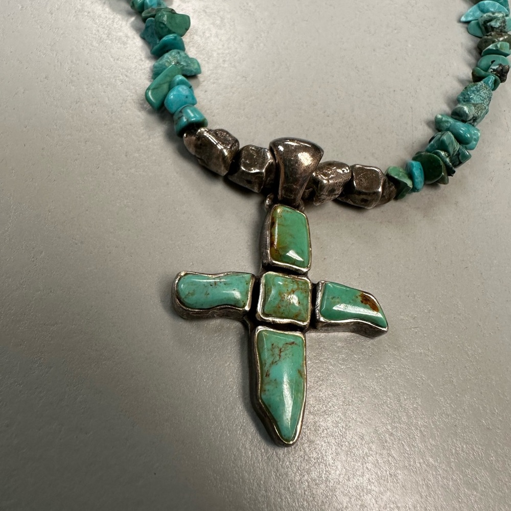 Vintage turquoise chunky cross necklace